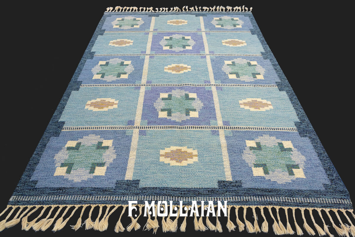 Scandinavian Rollakan Swedish Rug Blue/Purple Color n°:350452